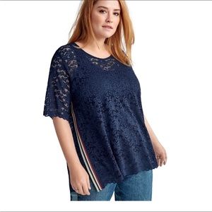 Ellos Lace T-Shirt Size 14/16 Navy Side-Stripes Detachable Cami - NWOT